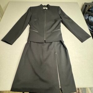 Tahari Arthur S Levine Womens Skirt Suit Black Size 16 Zip Jacket